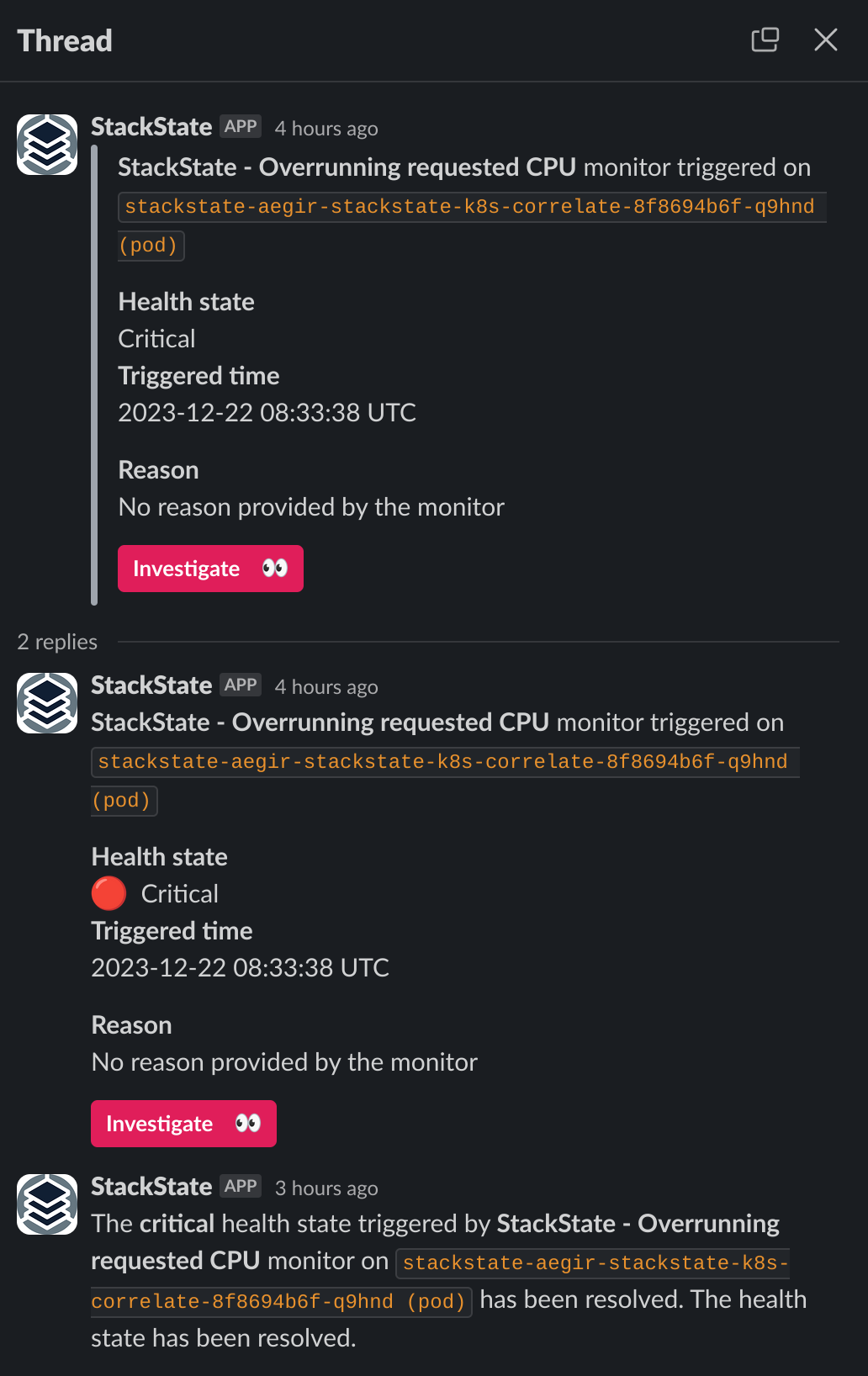Ejemplo de hilo de Slack