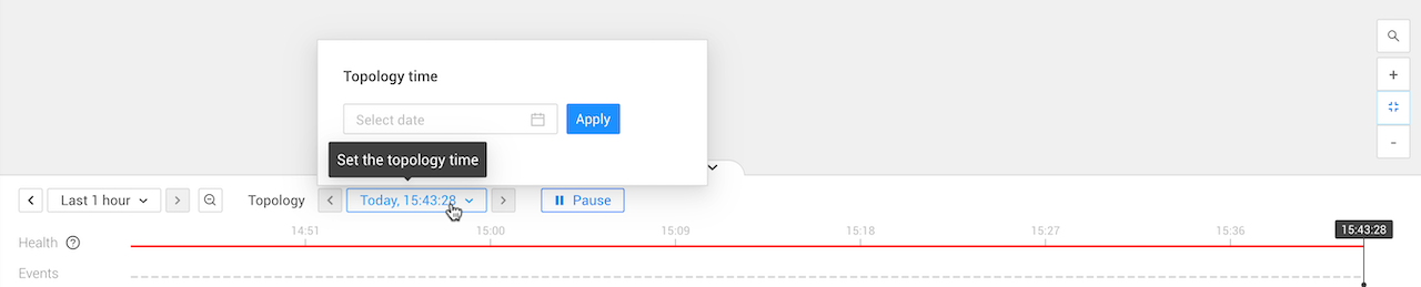 Utiliza el popup "Establecer el tiempo de topología" para especificar un tiempo de topología