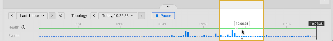 Clique em qualquer lugar na linha do tempo para definir o tempo de topologia para aquele momento
